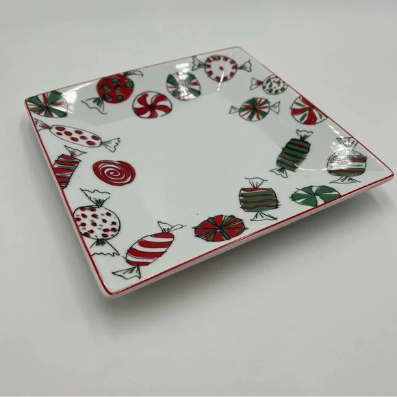 Food‎ Network HOLIDAY SWEETS 8.25" Square Plate Red Green Christmas Treat - Picture 1 of 5